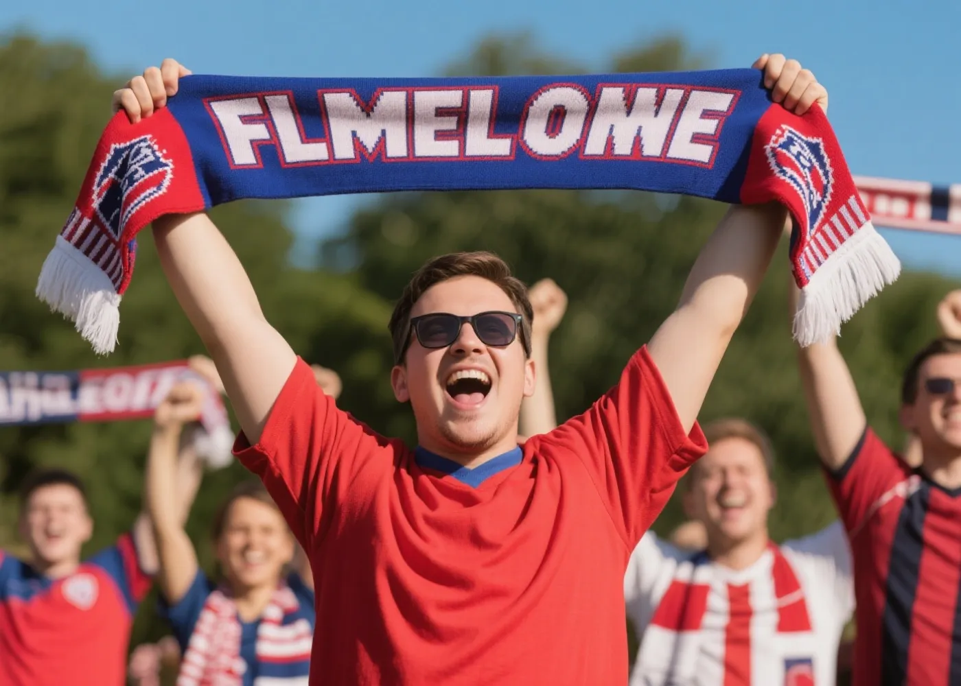 球迷呐喊庆祝的氛围图